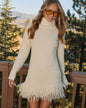 Women's Solid Color High Neck Handmade Fringe Fashion Dress