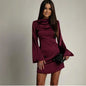 Autumn Elegant Fitted Waistband Satin Dress For Women Autumn Chic Slim-fit Sheath Skirt