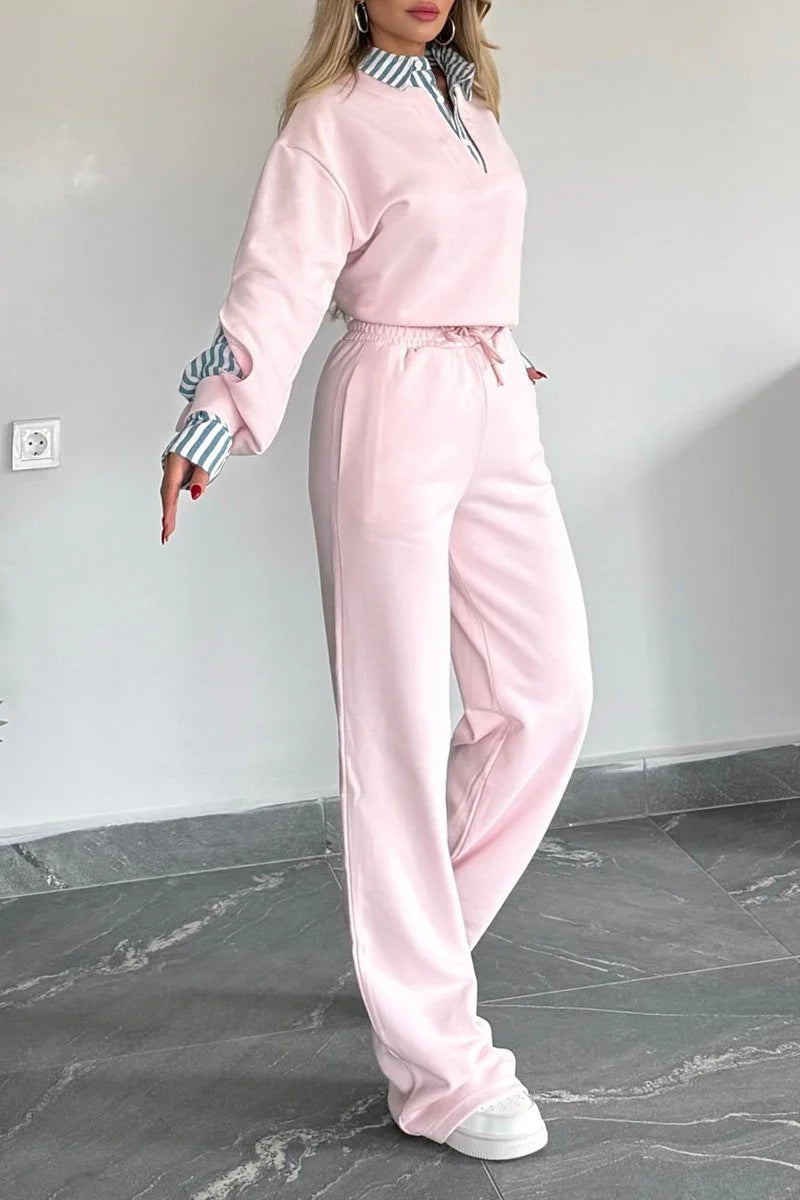 Lapel-collar Long-sleeve Shirt And Relaxed-fit Casual Hoodie Set