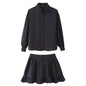 Elegant Lapel Style Button Up Shirt With Ruffle Hem And Matching Skirt Set