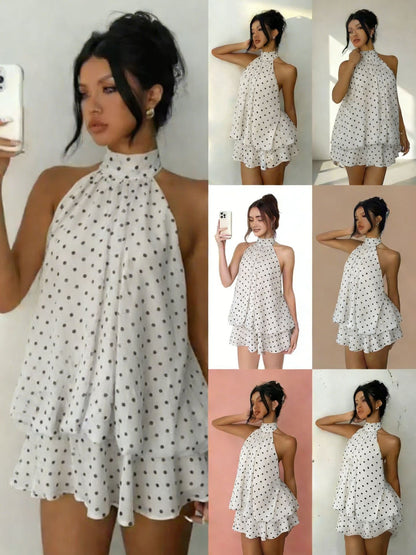 Chiffon Halter Tea Length Dress Sassy Skirt