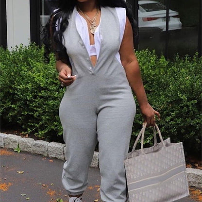 Fake Two-piece Sleeveless Long Ankle Banded Jumpsuit