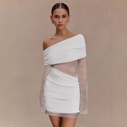 Hit Long-sleeve Off-shoulder Sexy Bodycon Pleated Dress