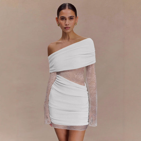Hit Long-sleeve Off-shoulder Sexy Bodycon Pleated Dress