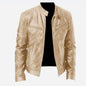 Men's Zip Cardigan PU Leather Jacket With Stand Collar