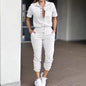 Women's Ankle-tied Lapel Pocket Waist Elastic Button Jumpsuit
