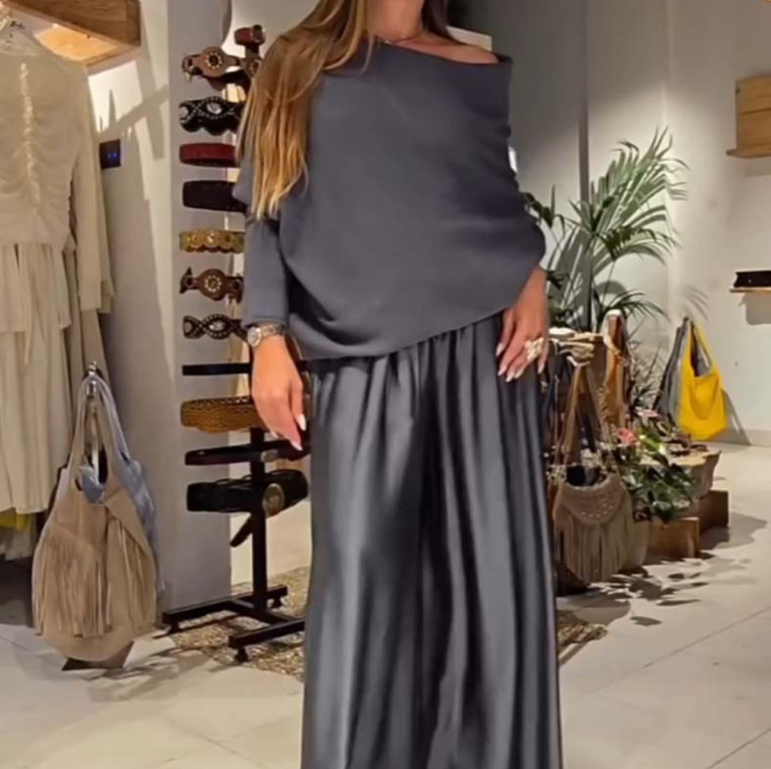 Women's Casual Satin Wide-leg Pants Suit