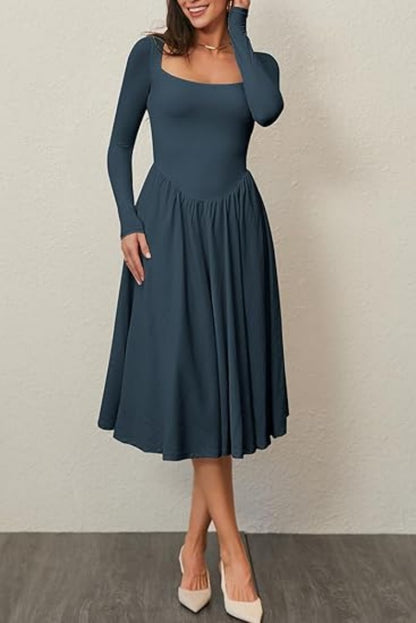 Women's Solid Color Long Sleeve Bottoming Dress