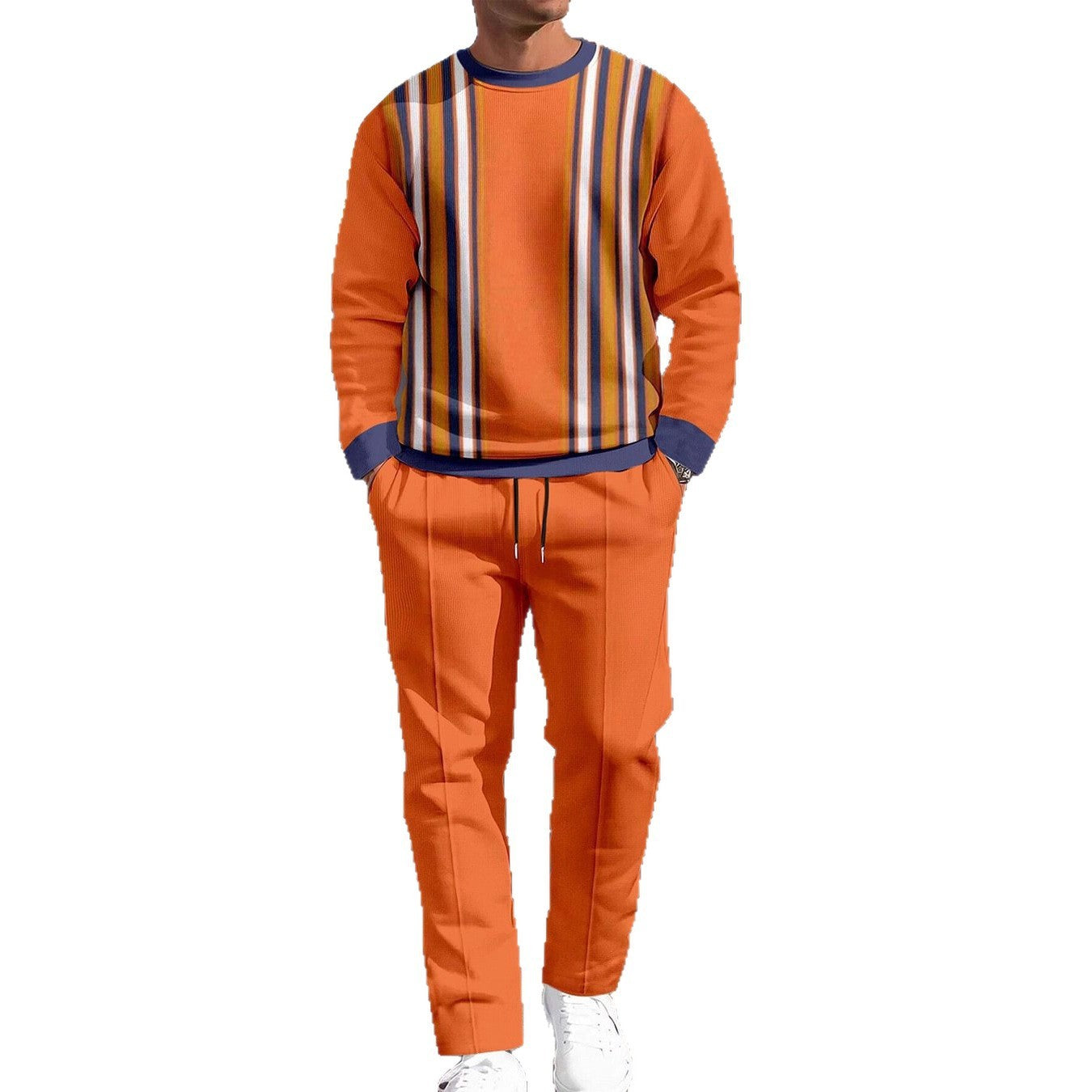 Fashion Line Printing Men's Round Neck Suit