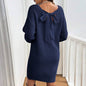 Loose Knitted V-neck Bow Long Sleeve All-matching Pullover Woolen Skirt