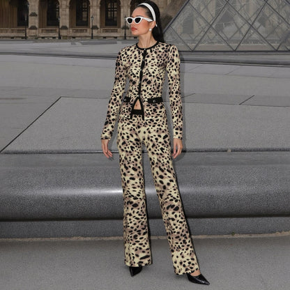 Women's Round Neck Button Contrast Color Suit