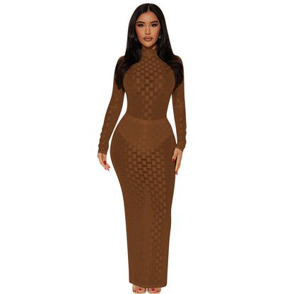 Fashionable Mesh Plaid Dress For Women