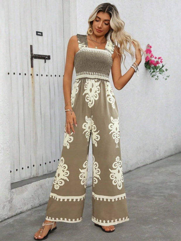 Women's Vacation Casual Sleeveless Printed Wide Leg Jumpsuit