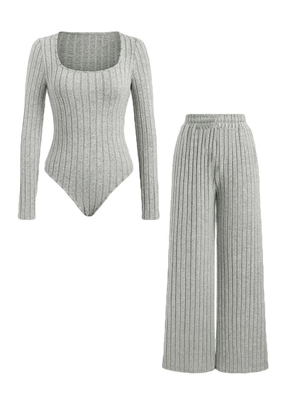 European And American Ladies Square Collar Solid Color Long Sleeve Tights