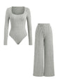 European And American Ladies Square Collar Solid Color Long Sleeve Tights