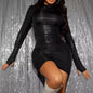 Long Sleeve Patent Leather Slim Party Tight Mini Dress