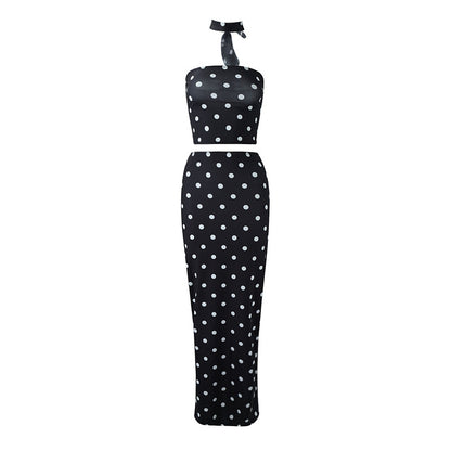 Temperament Polka Dot Print Top Vest Dress Two-piece Set