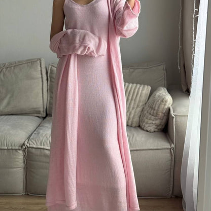 Loose Women's Casual Suits Long Sleeve Cardigan And Camisole Dress