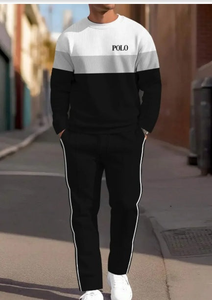 Fashion Line Printing Men's Round Neck Suit