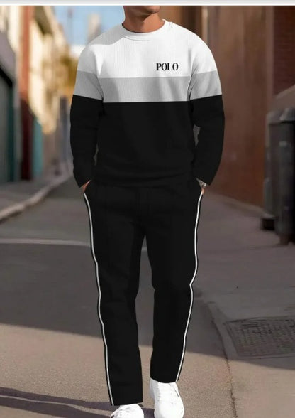 Fashion Line Printing Men's Round Neck Suit