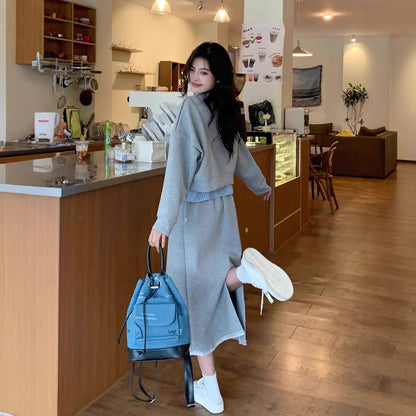 Sweater High Waist Package Hip Skirt Two-piece Set