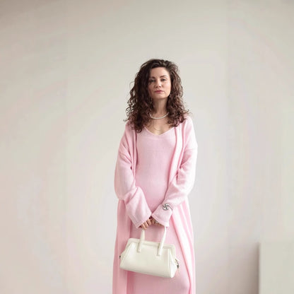 Loose Women's Casual Suits Long Sleeve Cardigan And Camisole Dress