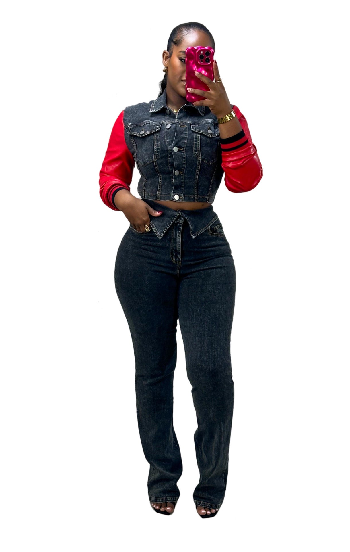 Cowboy Set Leather U Cowboy Patch Stretch Pants