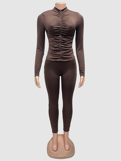 Turtleneck Long-sleeved Top Two-piece Set
