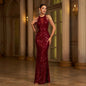 Elegant Sleeveless Round Neck Sequins Slim Sheath Banquet Fishtail Dress