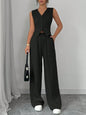 Elegant Button-front Sleeveless Vest And Trousers Set