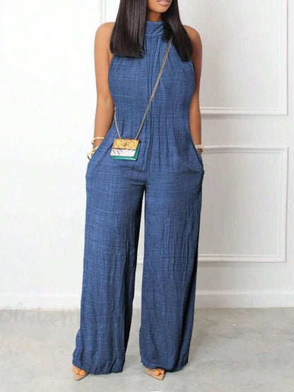 Sleeveless Halter Ruffled Young Women's Jumpsuit