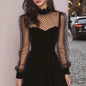 Womens Mesh-Panel Velvet Dress With Gold Thread Accents