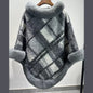 Big Fur Collar Cloak Mid-length Batwing Sleeve Pullover Classic Plaid Shawl
