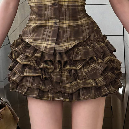 College Style Plaid Pleated Slim-fit All-match Tutu