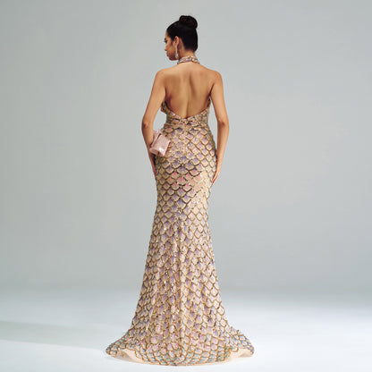 Halter Sequined Mermaid Evening Dress