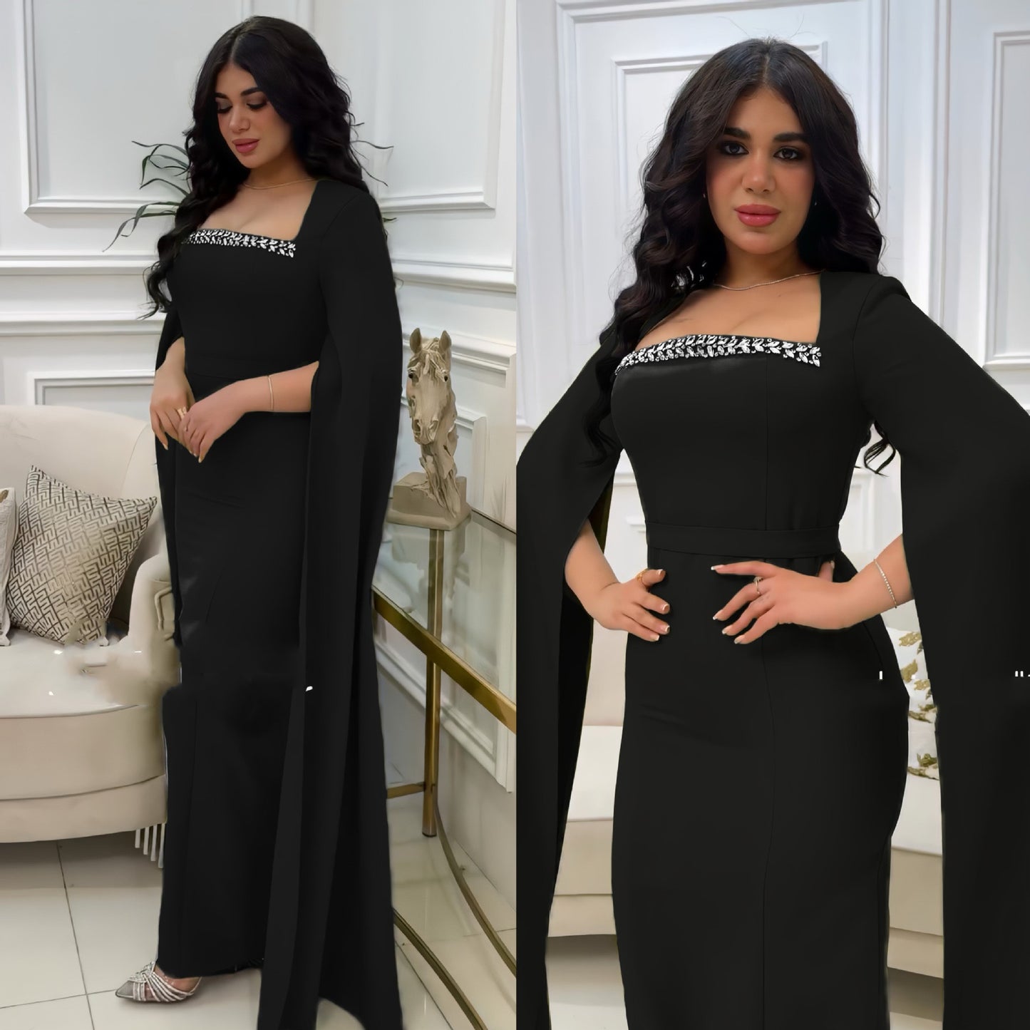 Female Muslim Fashion Embroidery Drawstring Dress