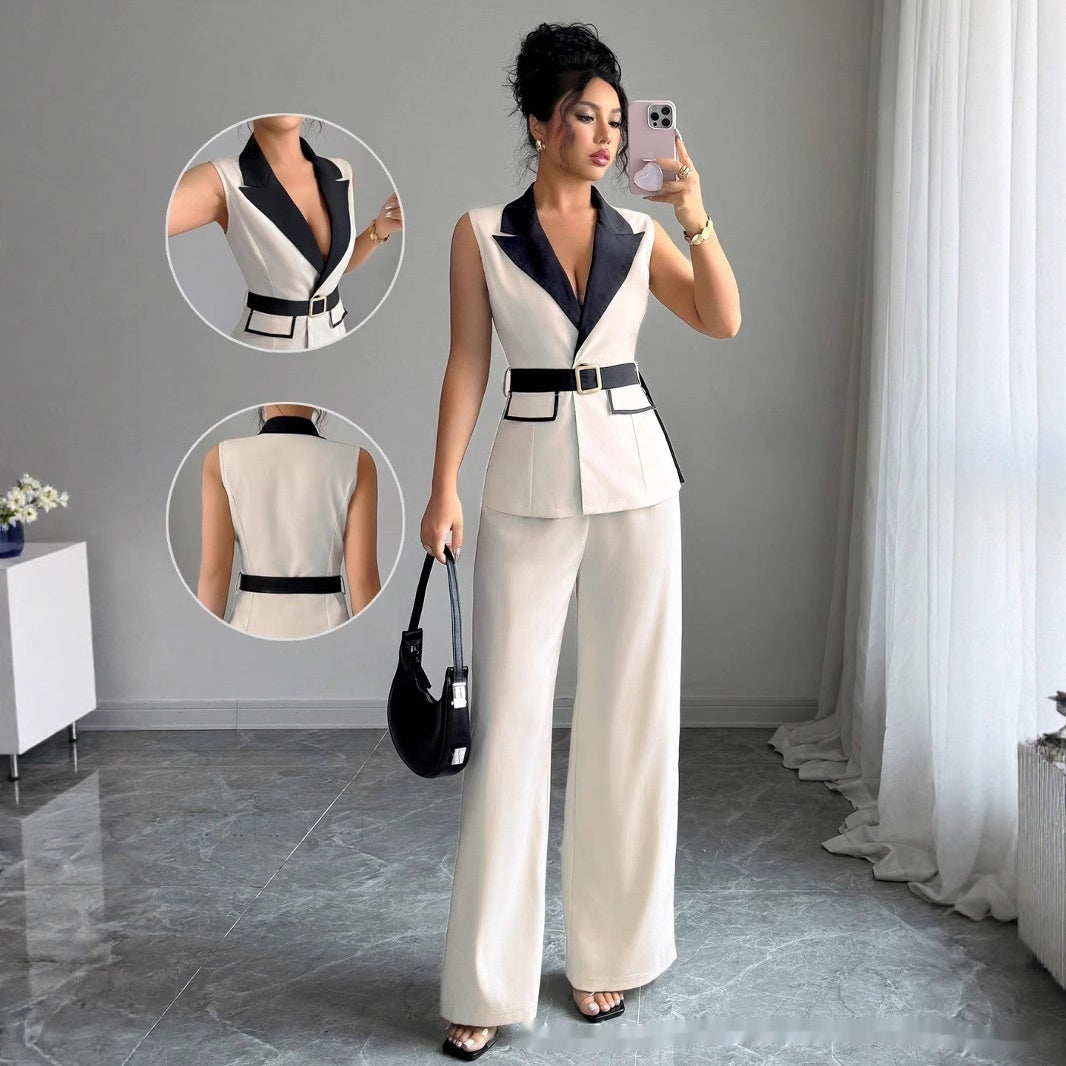 European And American Elegant Style Tube Top Straight-leg Trousers