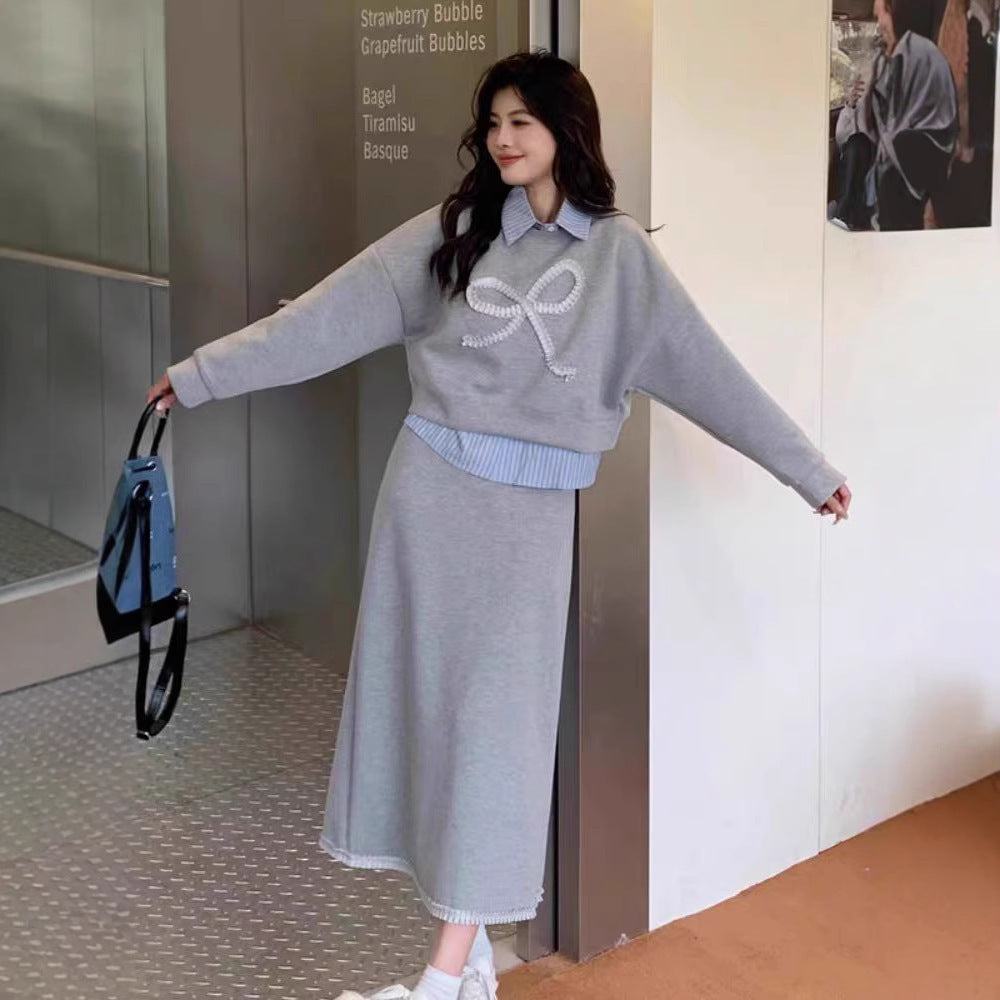 Sweater High Waist Package Hip Skirt Two-piece Set