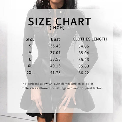 Women's PU Leather Mini Dress - Long Sleeve V-Neck Zipper Party Dress