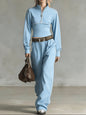Stand-up Collar Short Zip-up Top Wide-leg Pants Casual Sportswear Set