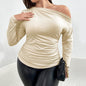 Women's Sexy Off-shoulder Slim-fit Solid Color Elegant Long-sleeved Top