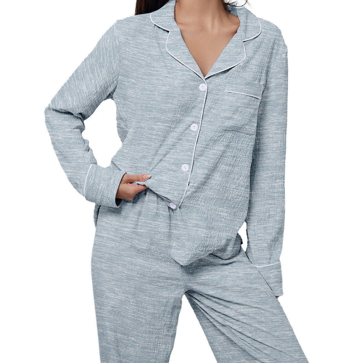 Comfortable Lapel Long Sleeve Trousers Women's Home Clothes