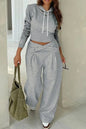 Hoodie With A Crossover Waist Design And Matching Solid-color Pants A Two-piece Set