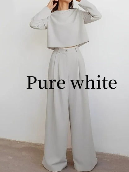 Brown Fashionable Korean Style Long Sleeve Pure Color Cotton Two-piece Set