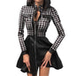 Women's PU Leather Mini Dress - Long Sleeve V-Neck Zipper Party Dress