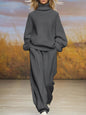 Knitted Loose Fitting Turtleneck And Wide Leg Pants Set