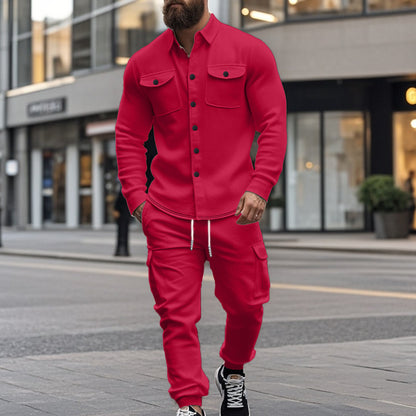 Hunting-style Lapel Jacket Loose And Warm Two-piece Set For Men