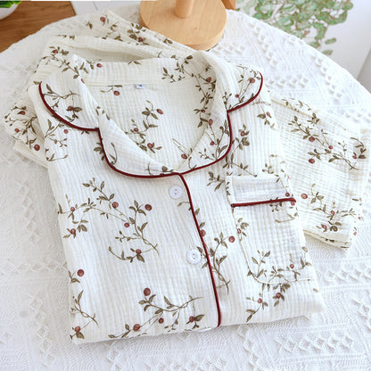 Women's Cotton Gauze Pajamas Spring And Autumn Long-sleeved Trousers