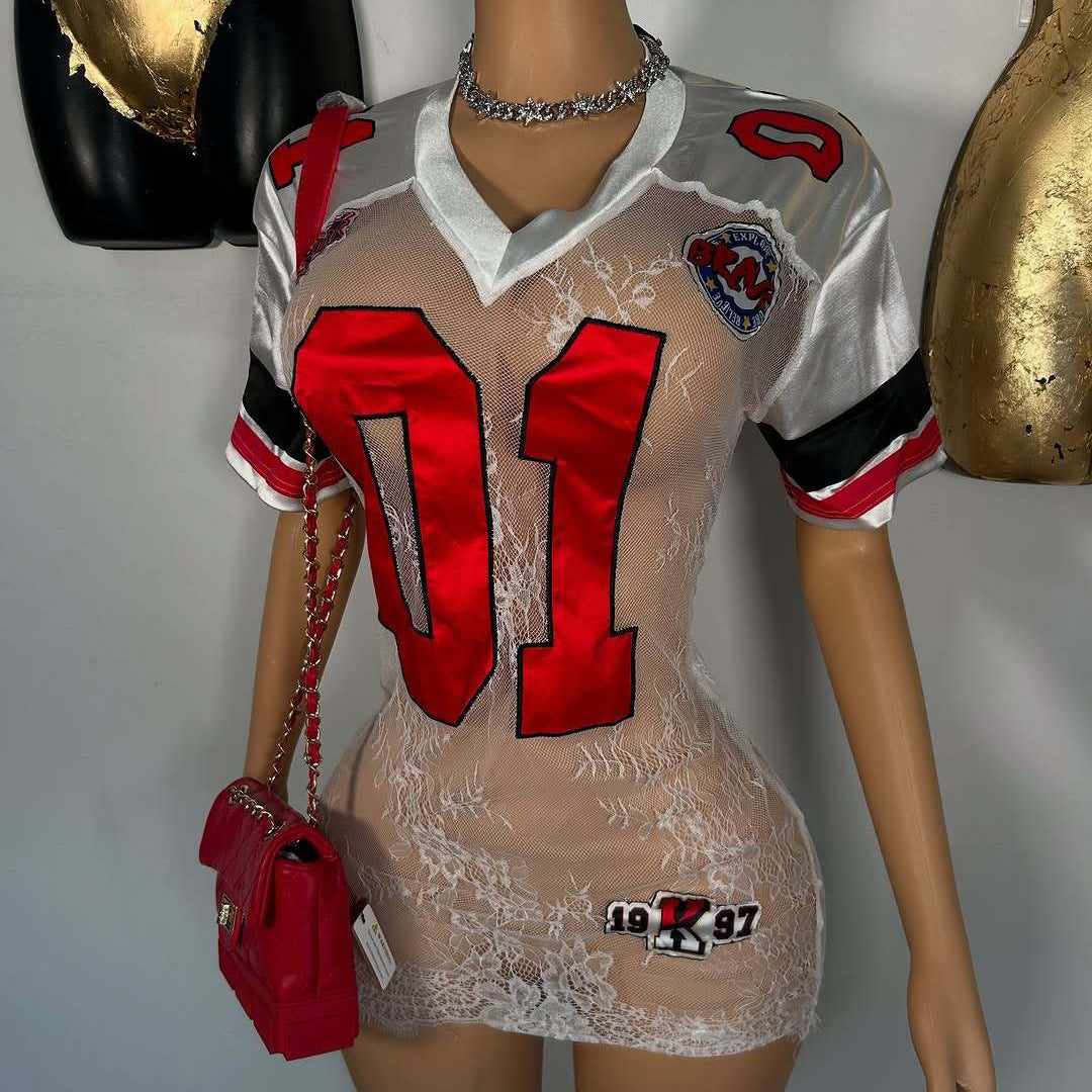 Women's Fashionable And Sexy Lace Embroidered Letter Short-Sleeve Dress