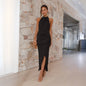 Ins Halter Split Long Dress Summer Slim Fit Backless Dresses Solid High-end Women's Clothing